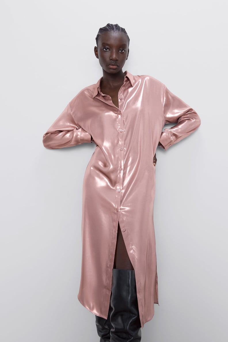 Zara Metallic Effect Shirt Dress