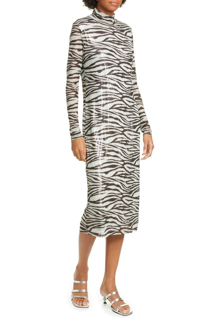 Staud Brae Tiger Stripe Long-Sleeve Midi Dress