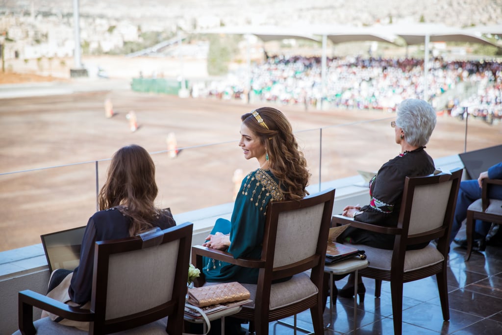 Queen Rania Teal Dress at Great Arab Revolt Celebration 2016