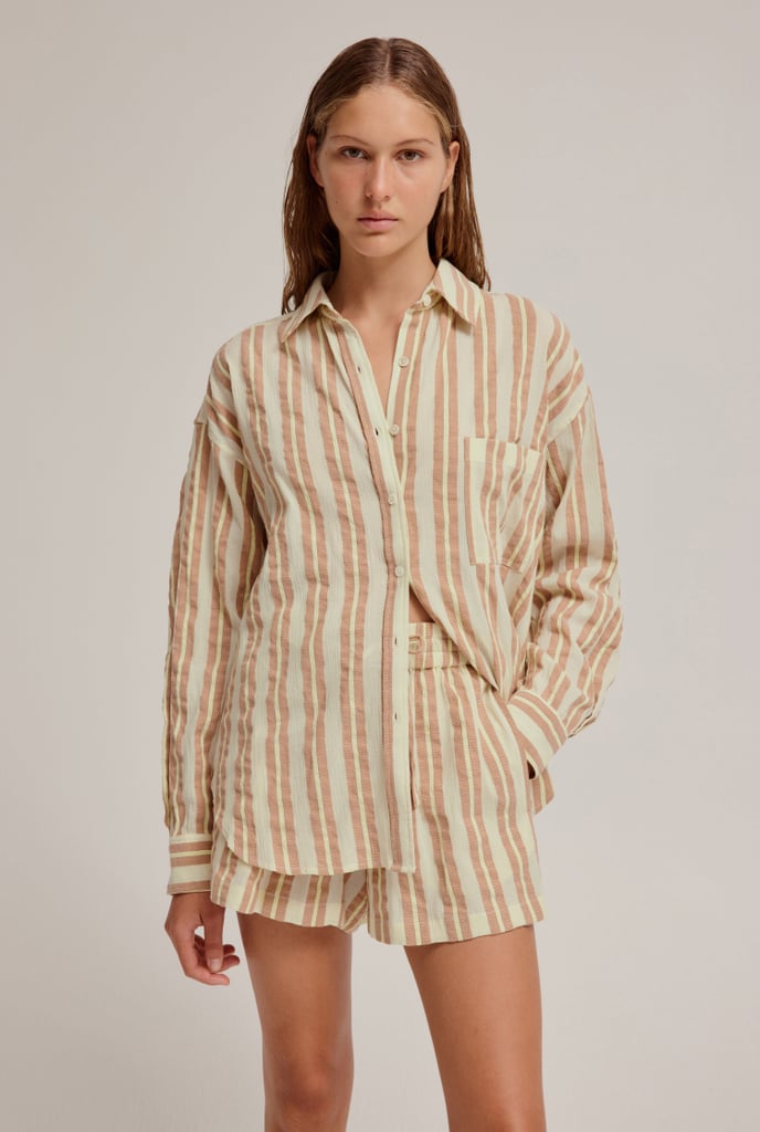 Venroy Oversized Stripe Shirt in Yellow Seersucker
