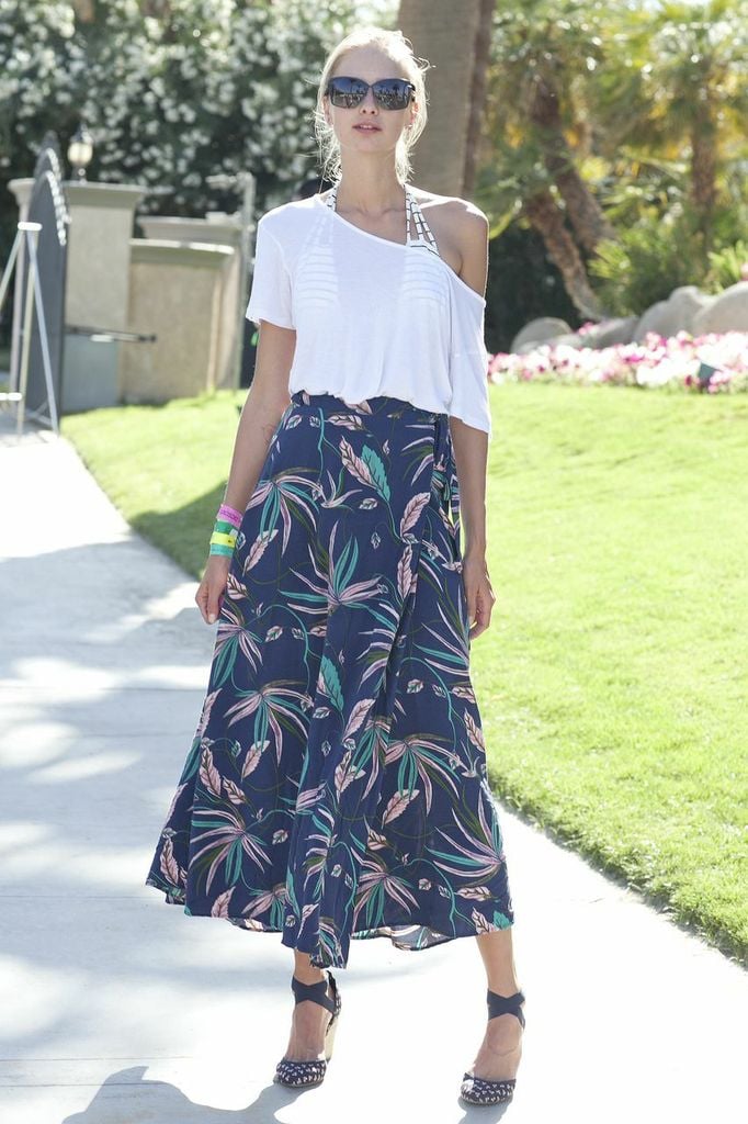 Studded footwear added a dose of edge to this flowy Coachella party look.