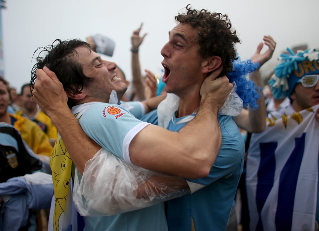 Uruguay fans celebrated after the team scored its first goal against England.