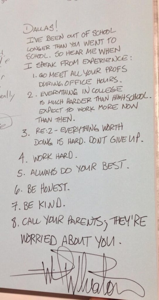 He wrote this amazing advice in a high school grad's yearbook.