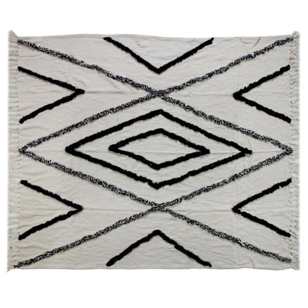 LR Resources Geometric Aztec Fringed Natural and Navy Decorative Cotton Throw Blanket