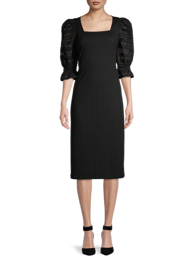 Status by Chenault Women's Eyelet Midi Dress With Rib Knit Jersey