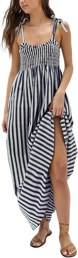 Lentta Striped Smocked Maxi Dress