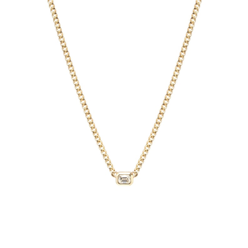 Zoë Chicco 14k Gold X-Small Curb Chain Necklace With Emerald-Cut Diamond