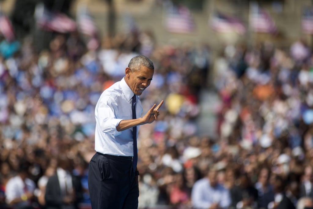 When he channeled his inner rock star at a Philadelphia rally for Hillary Clinton in 2016.