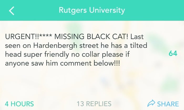 College Students Use Yik Yak to Find Lost Cat