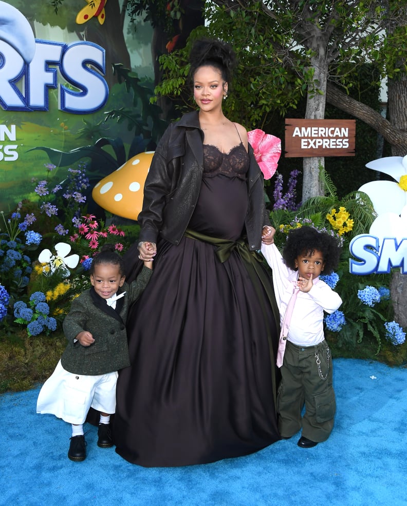 Rihanna Wearing a Brown Dress and Jacket
