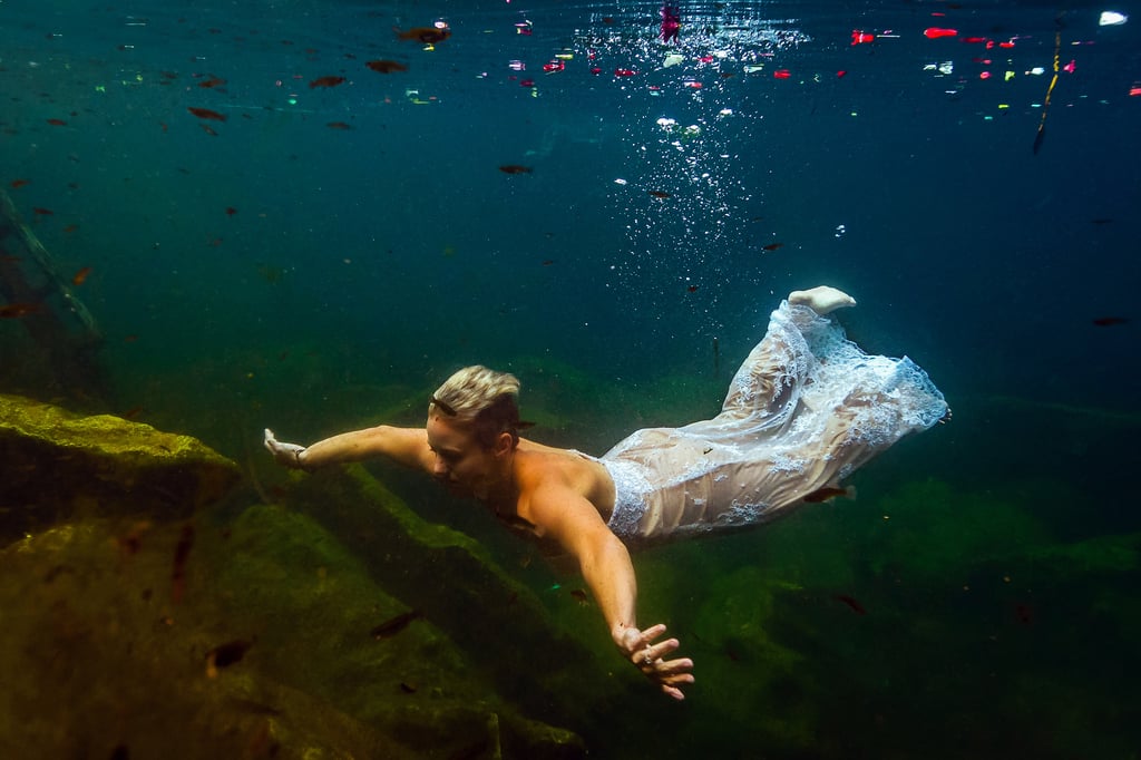Underwater Trash-the-Wedding-Dress Shoot