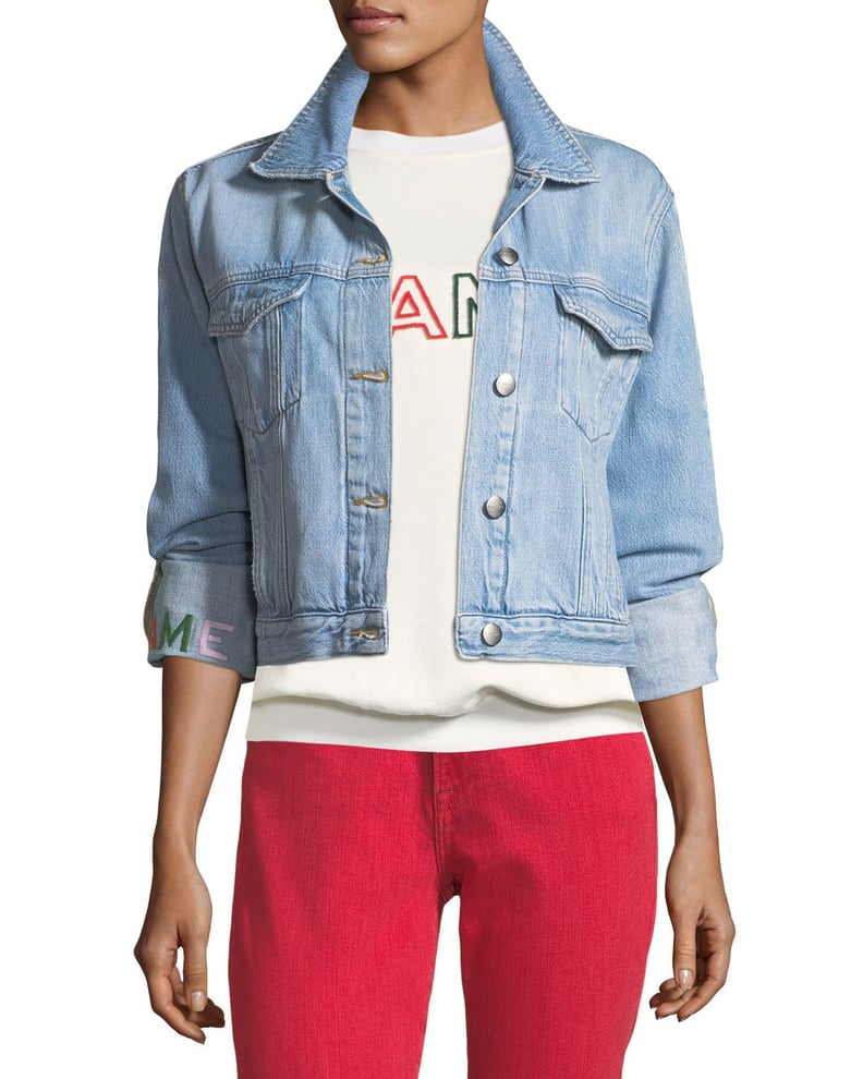 Frame Le Embroidery Light-Wash Denim Jacket