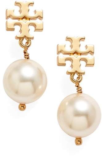Tory Burch Logo Faux Pearl Drop Earrings | Pearl Earrings and Track Pants:  If Kate Middleton Did It, We're Next in Line | POPSUGAR Fashion Photo 12
