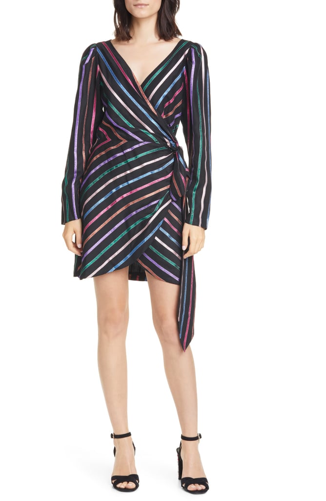 Tanya Taylor Magnolia Metallic Stripe Long Sleeve Wrap Dress