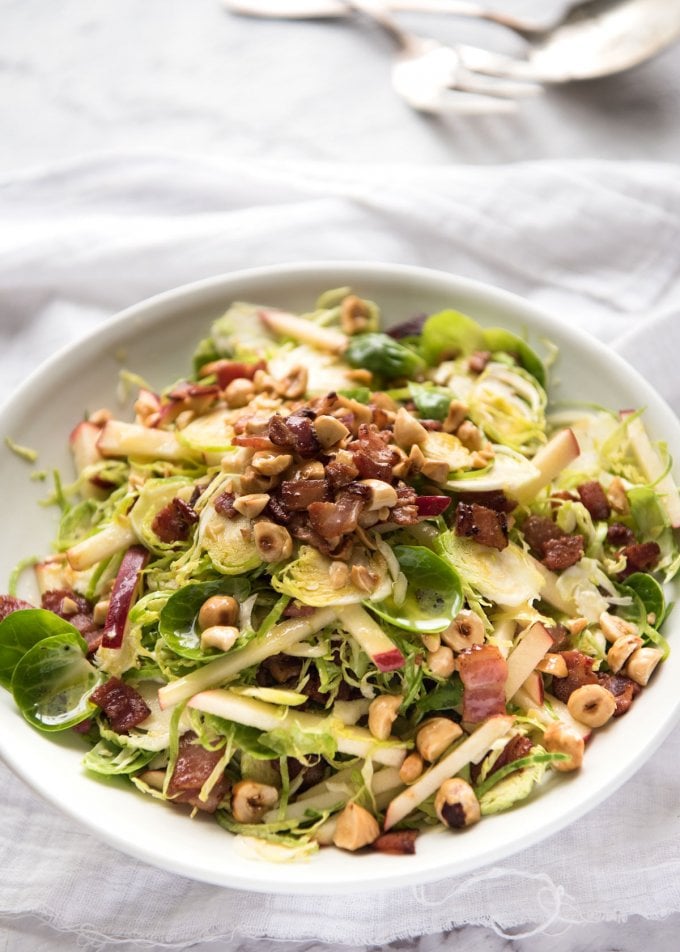 Brussels Sprout Salad with Apple, Bacon and Hazelnuts