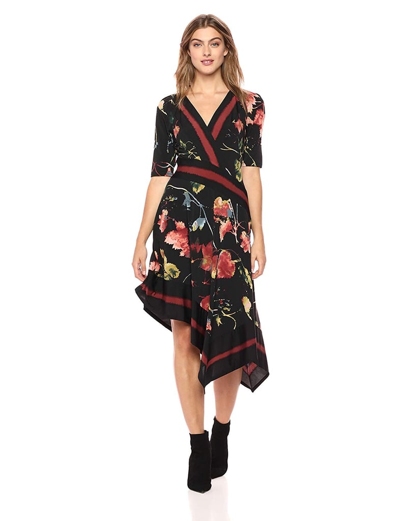 BCBGMAXAZRIA Floral Asymmetrical Faux Wrap Dress