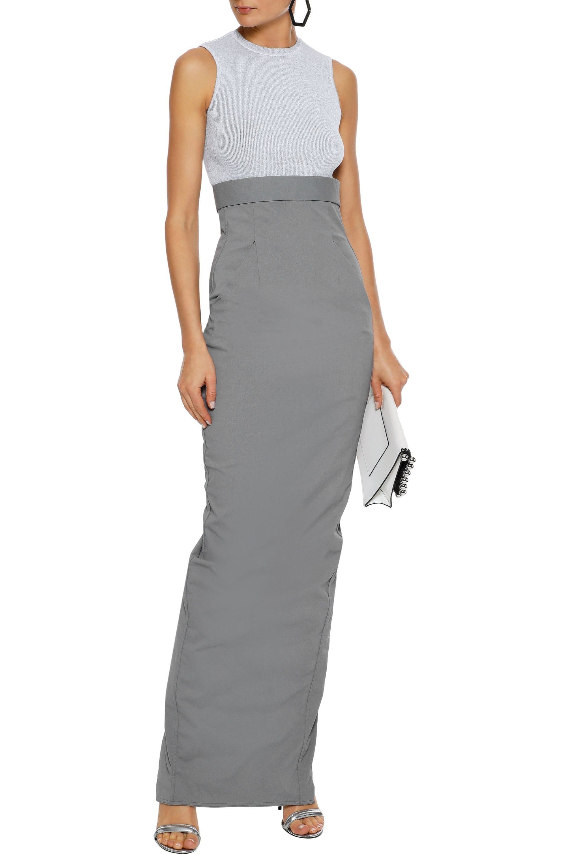 gray and white maxi skirt