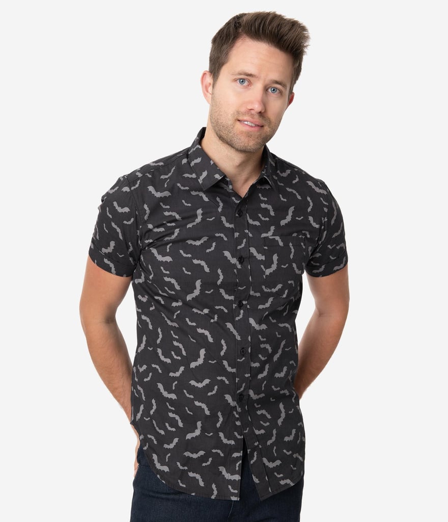 Unique Vintage Black and Grey Bat Print Men's Shirt