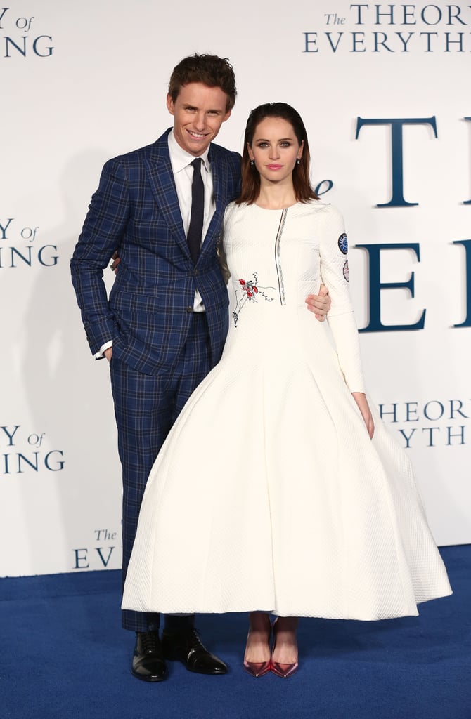 Eddie Redmayne and Felicity Jones got all dressed up for the London premiere of The Theory of Everything on Tuesday night.