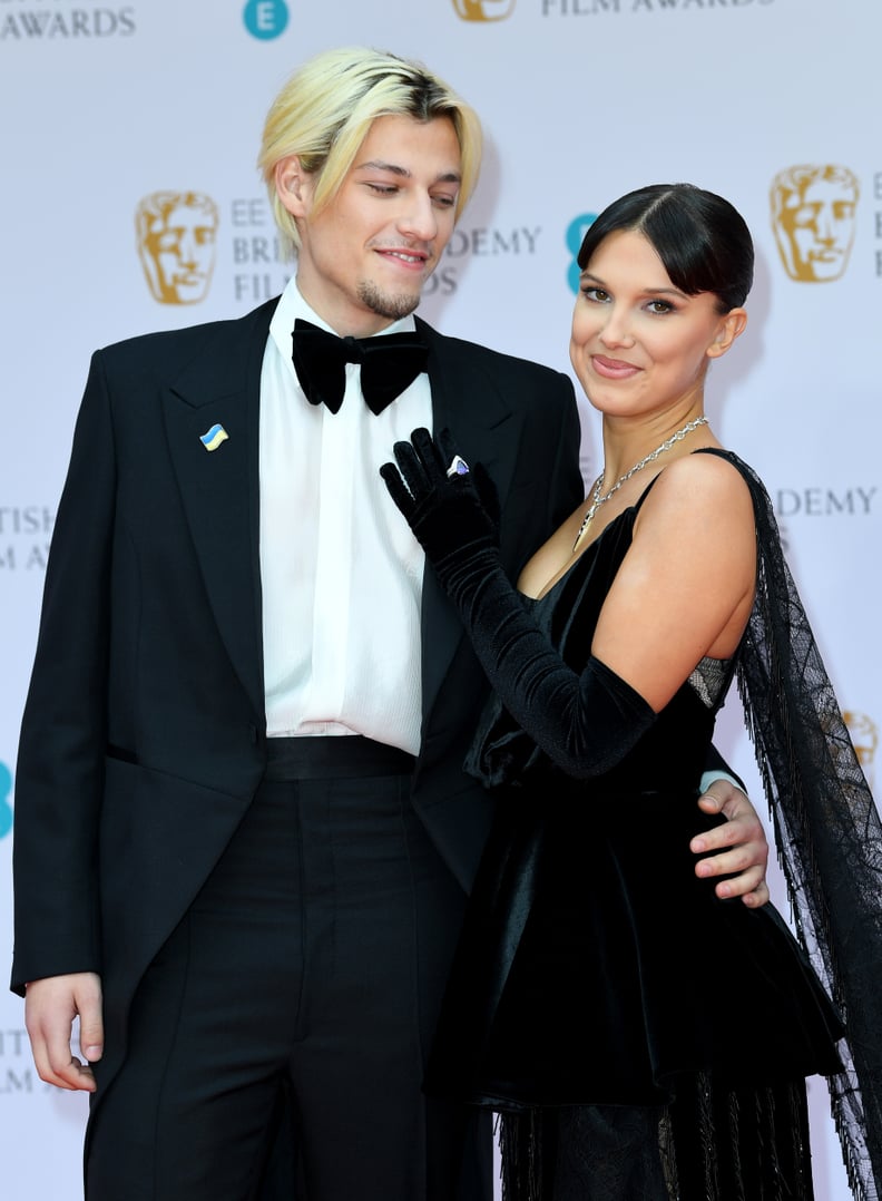 LONDON, ENGLAND - MARCH 13: Jake Bongiovi and Millie Bobby Brown attend the EE British Academy Film Awards 2022 at Royal Albert Hall on March 13, 2022 in London, England. (Photo by Joe Maher/Getty Images)