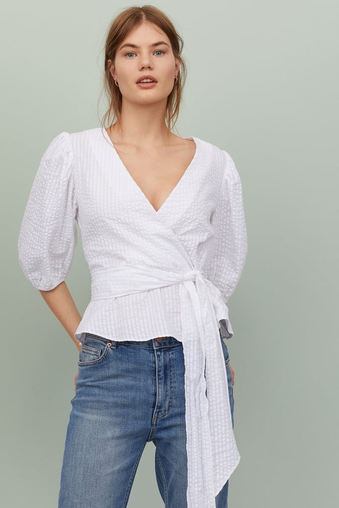 H&M Puff-Sleeved Wrapover Blouse