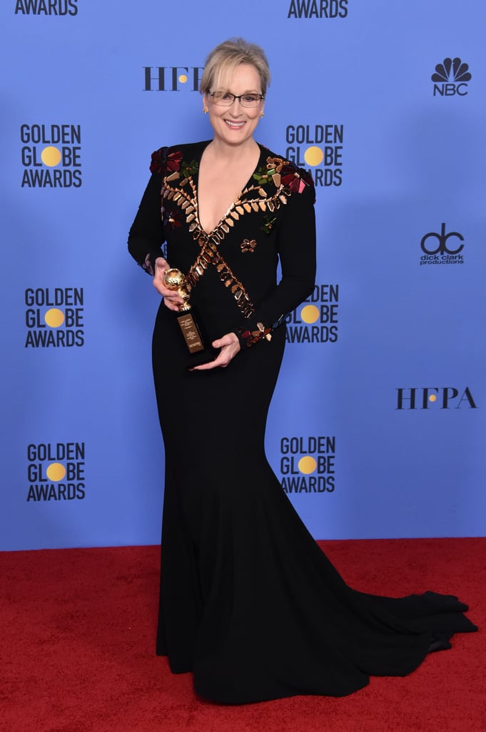 Meryl wore a custom-made Givenchy Haute Couture gown to the 2017 Golden Globe Awards.