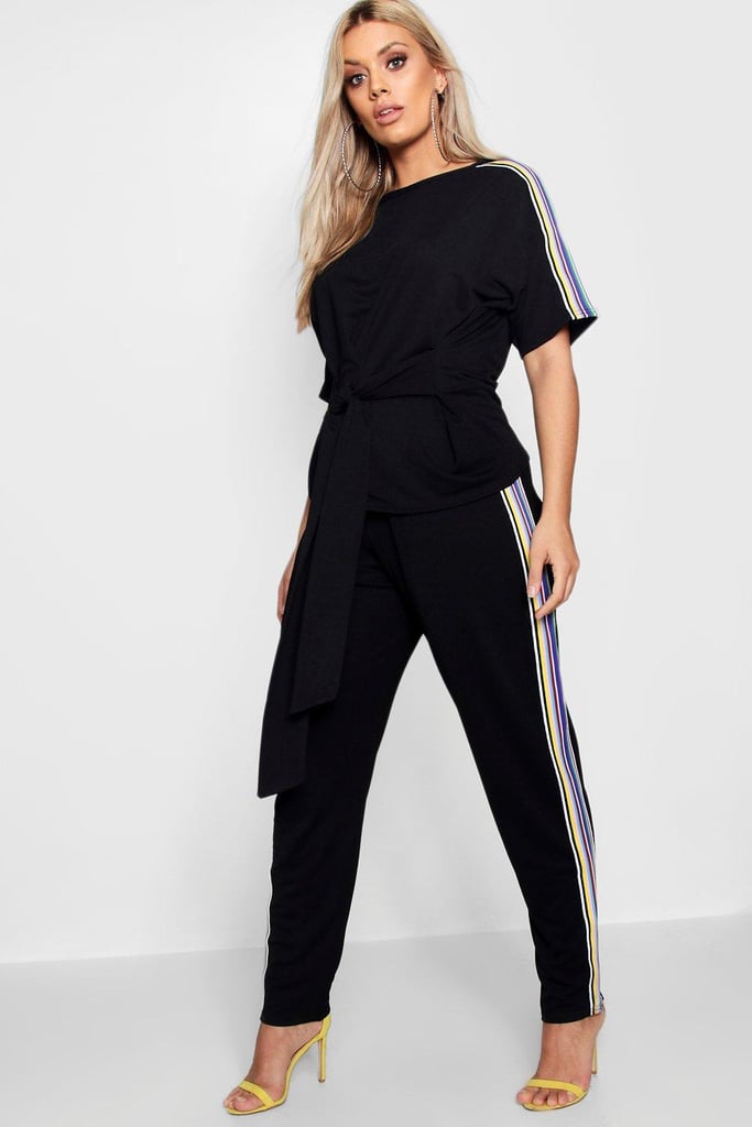 Boohoo Side Tape Tie Top + Jogger Set