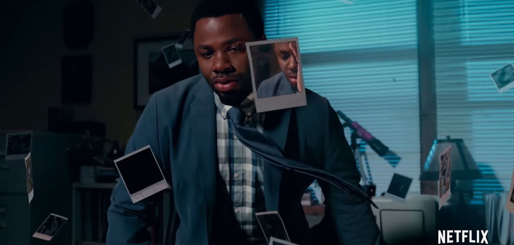 Hannah's death really does affect everyone at Liberty High, including Mr. Porter (Derek Luke). The stress surrounding a teen suicide at the high school is hitting him pretty hard based on his facial expression.