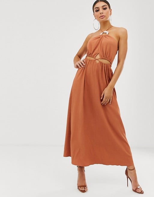 ASOS Design Halter Neck Cut Out Maxi Dress With Trim Detail