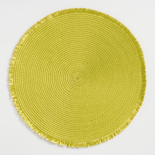 Round Green Polybraid Placemats With Fringe