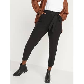 High-Waisted Cropped Belted Straight-Leg Pants for Women