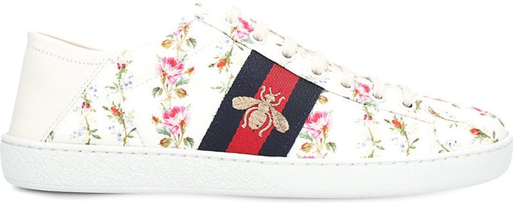 Gucci New Ace Floral and Bee Leather Trainers