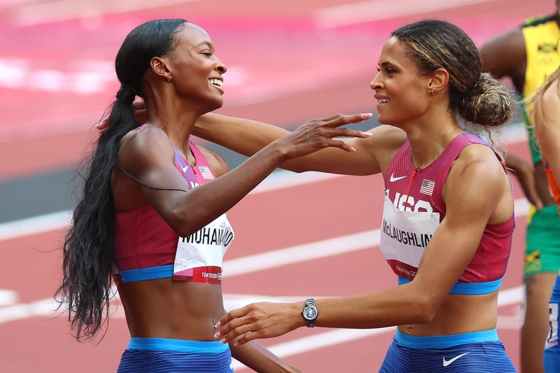 Dalilah Muhammad and Sydney McLaughlin Celebrate Medals in Women's 400m Hurdles at the 2021 Olympics