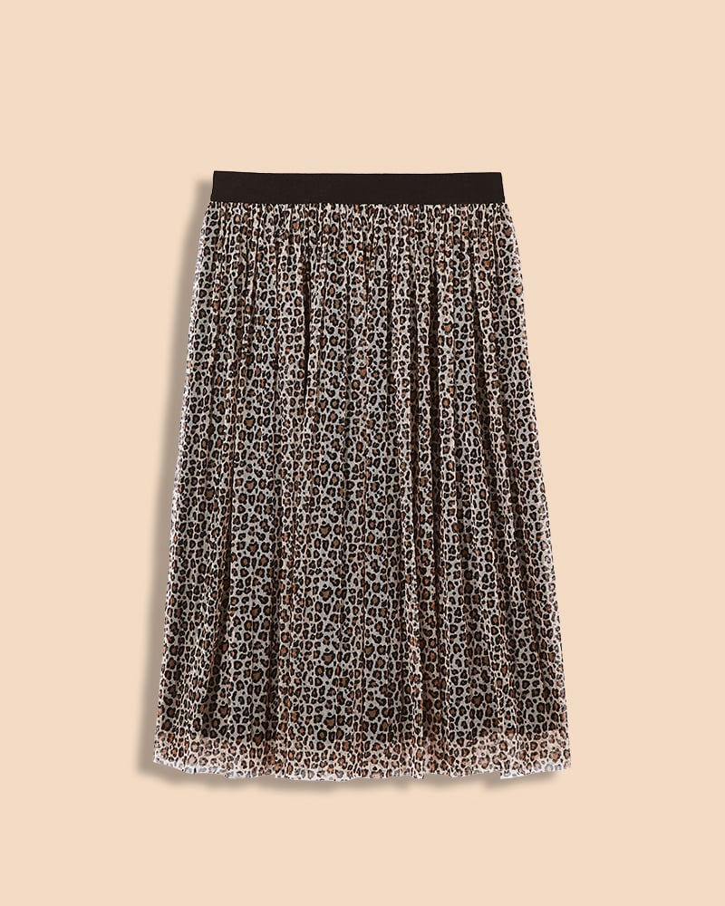 Animal Print Pleated Midi Skirt