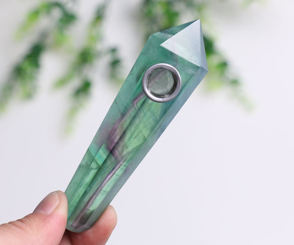 Colorful Natural Fluorite Crystal Pipe ($40)