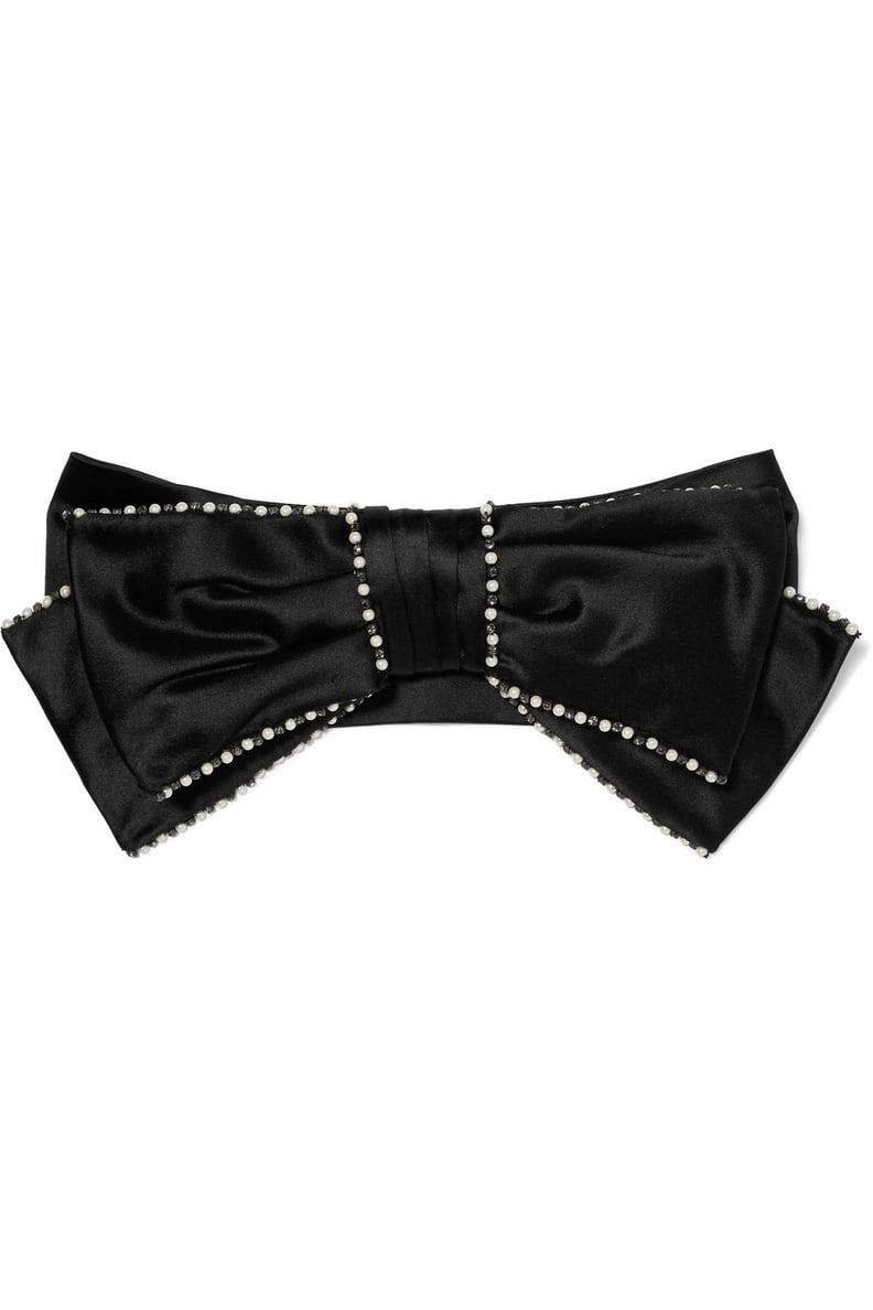 Gucci Faux Pearl Crystal and Bow-Embellished Silk-Satin Headband