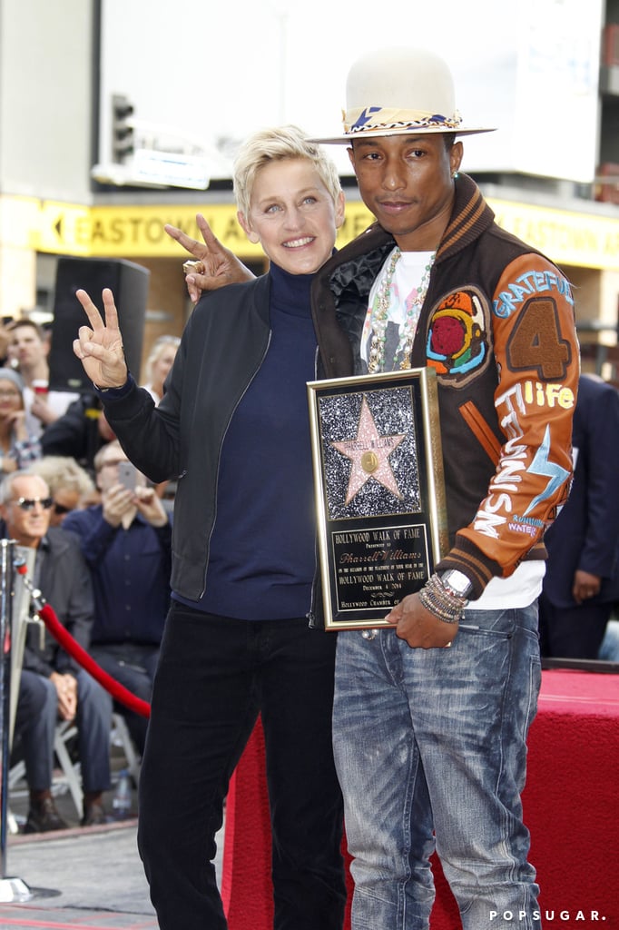 Ellen DeGeneres supported Pharrell Williams when he received his star on the Hollywood Walk of Fame on Thursday.