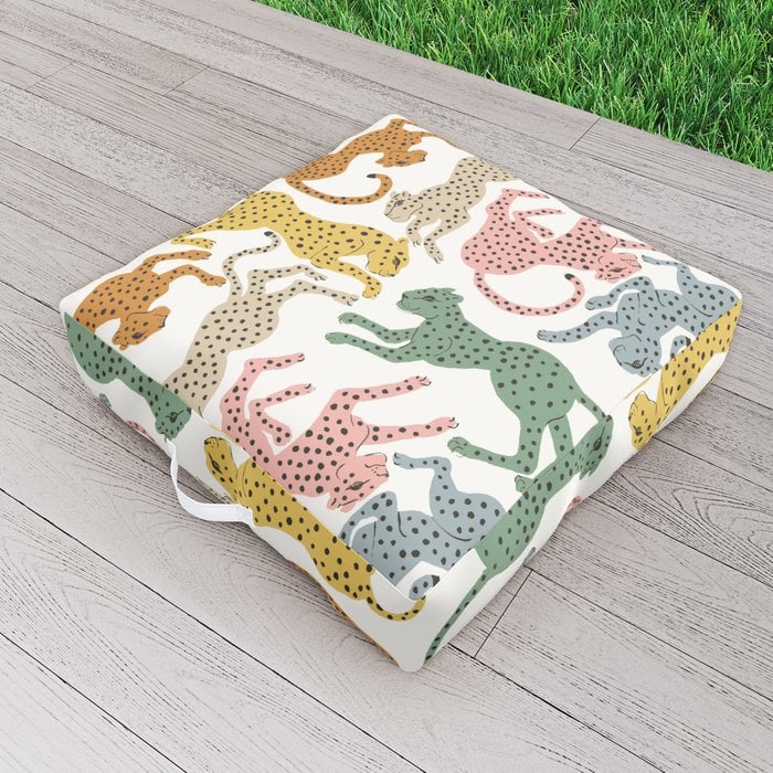Rainbow Cheetah Outdoor Floor Cushion by megangalante