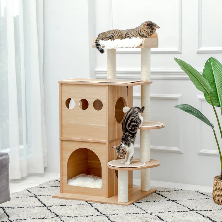 Perches Relax for Kitty House to Climb Multi-Level Cat Tree with Scratching Pad Play The Refined Feline Lotus Cat Tower Furniture 
