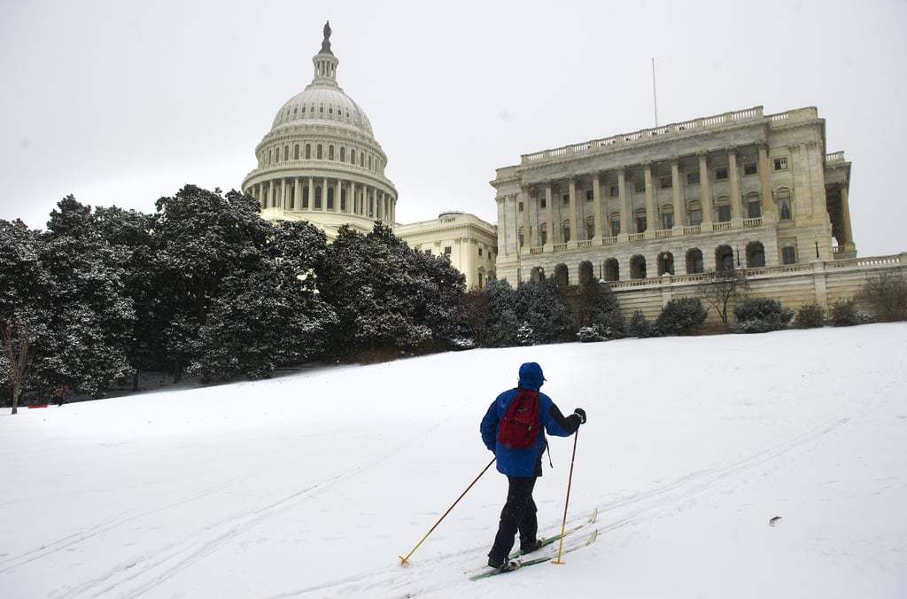 A skier made his way up the hill in Washington DC.