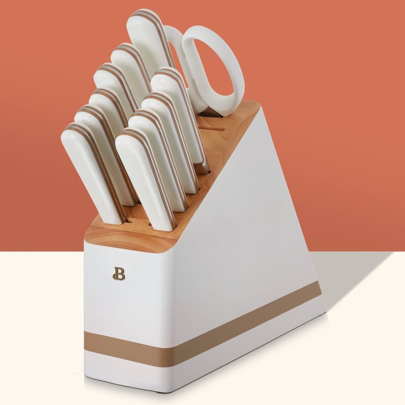 Drew Barrymore Beautiful 12 Piece Knife Block Set with Handles - White/Gold