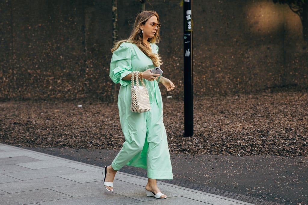 Take your pastels into the summer months when you work your mint green dress with a beaded bag and simple little wedge.