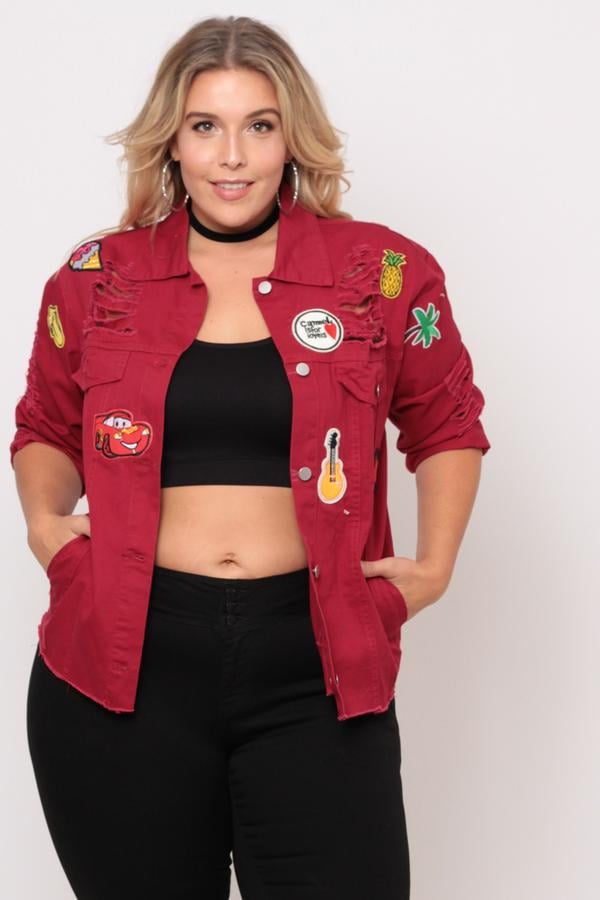 Curvy Sense Plus Size Ripped Denim Jacket