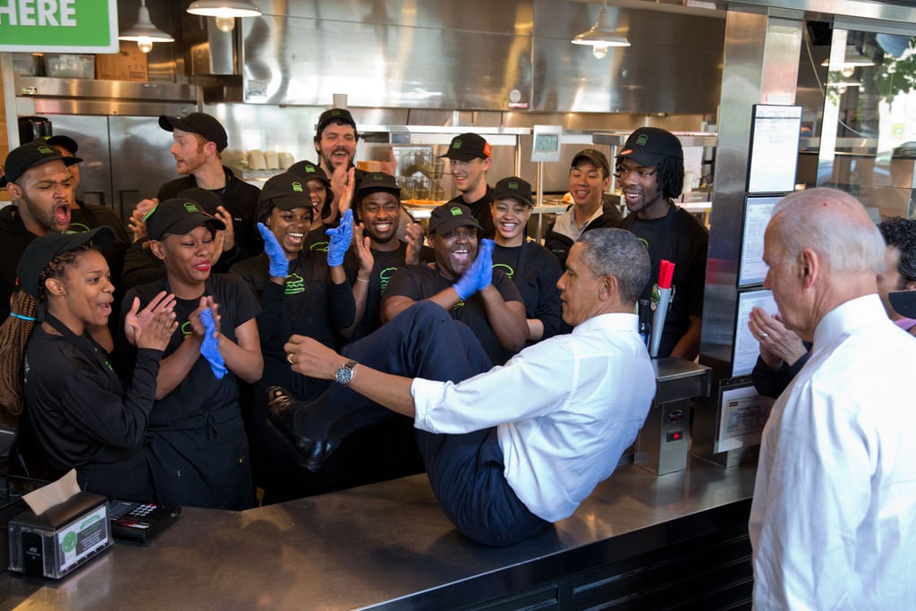 When he jumped onto the counter of a Shake Shack in DC to be on the side of the employees