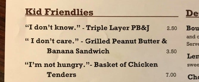 Restaurant's Funny Kids' Menu