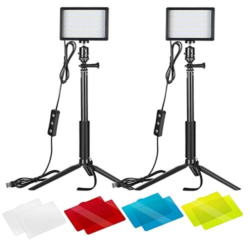 Neewer 2-Pack Dimmable USB LED Video Light with Adjustable Tripod Stand and Colour Filters