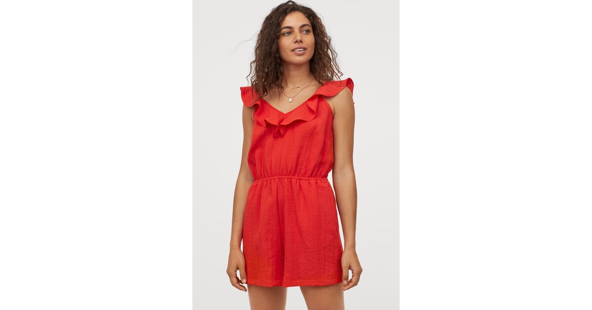 H&M Flounce-trimmed Romper | Comfortable Jumpsuits and Rompers With ...