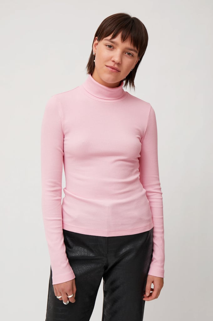 pink ribbed turtleneck