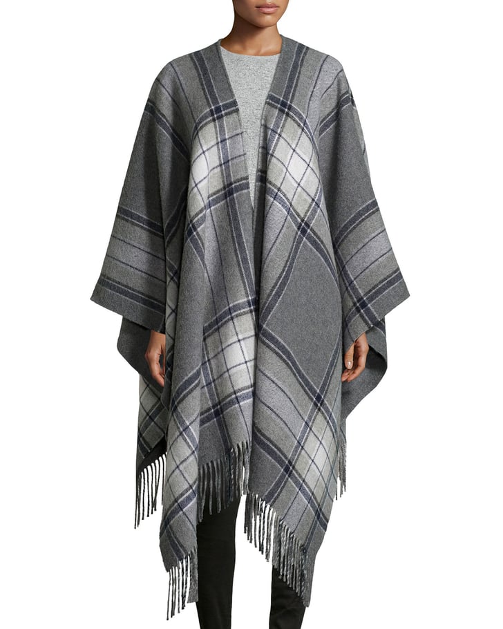 Theory Saiome Plaid Wool-Blend Poncho ($325) | Lupita Nyong'o Wearing a ...
