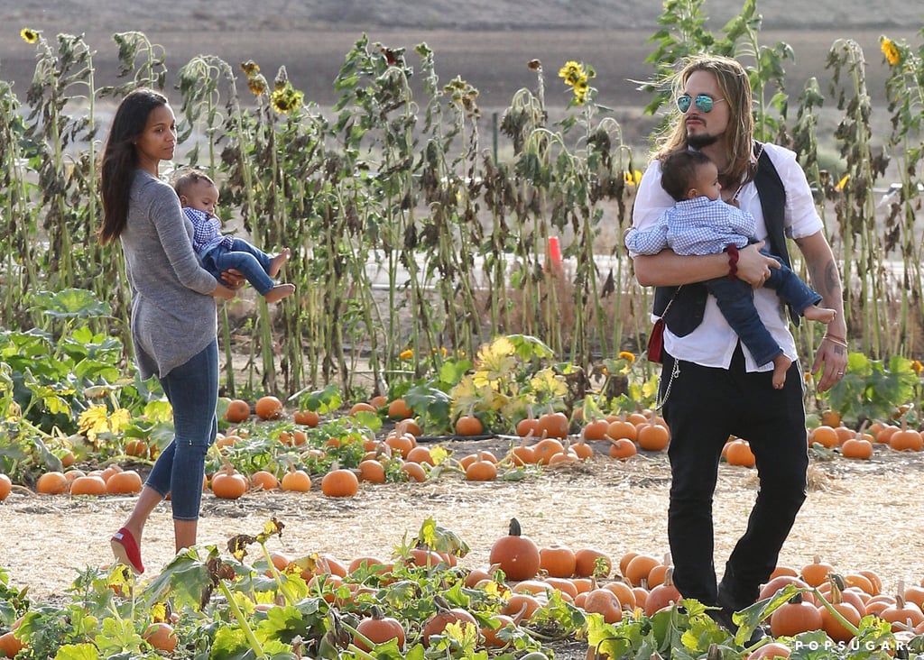 Zoe Saldana and Marco Perego Take Twins to the Pumpkin Patch
